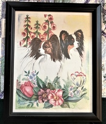 Framed print of Papillons posing with flowers 17”x13”